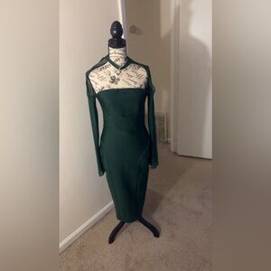 SHEIN Size 8/10 (L) Dark Green Contrast Mesh Split Back Halter Dress